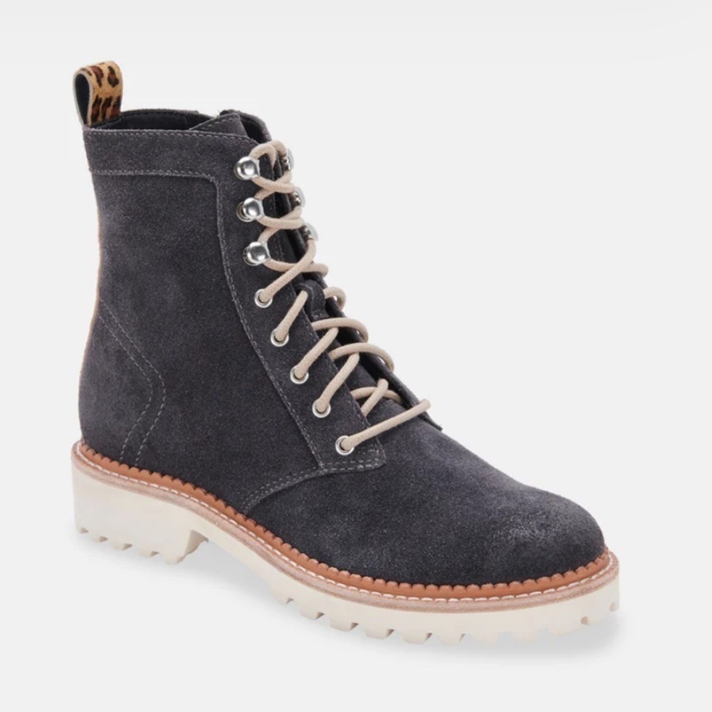 NEW Dolce Vita Avena Leopard Detail Combat Boots in Anthracite Suede size 6.5 - Picture 14 of 14